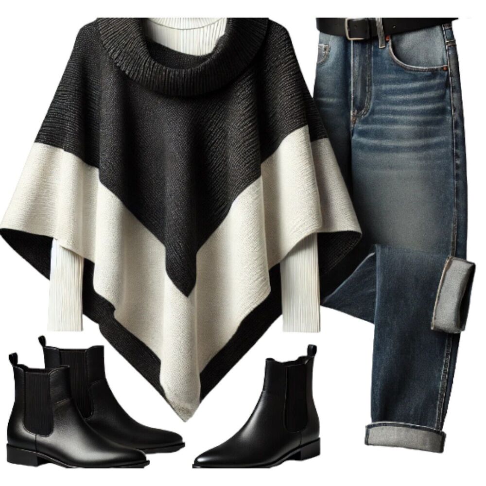 White House Black Market Black and White Ombre Poncho Sweater Top $98 Size S - Picture 9 of 9